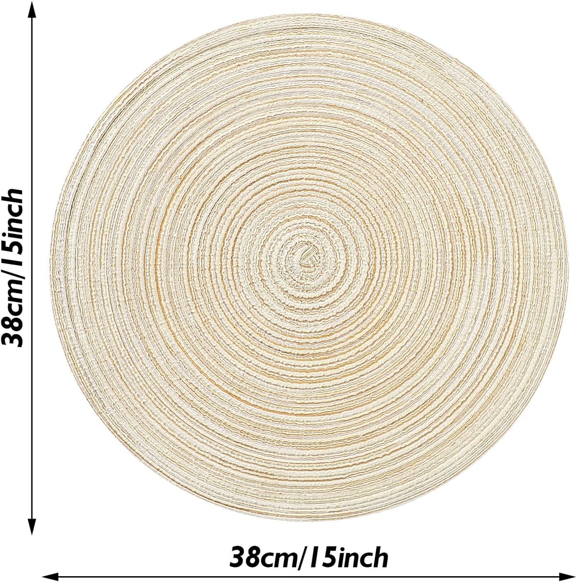 6 pieces - Table mats - Placemats - Round placemats - washable cotton placemats - round braided placemats - Round table mats - Woven placemats - Round placemats - beige - 38*38 cm - Image 2