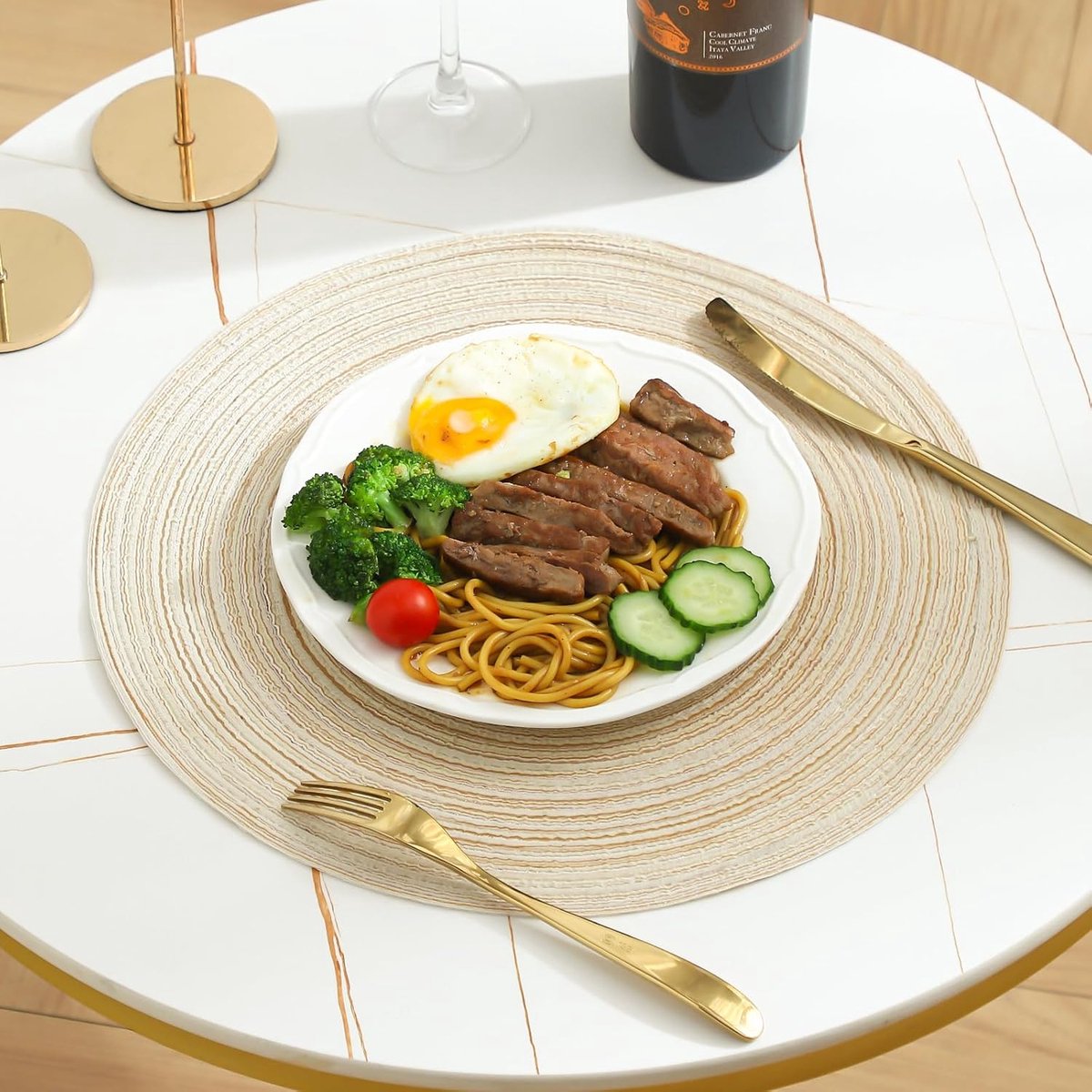 6 pieces - Table mats - Placemats - Round placemats - washable cotton placemats - round braided placemats - Round table mats - Woven placemats - Round placemats - beige - 38*38 cm - Image 5