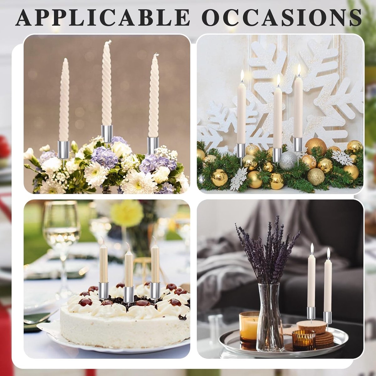 4 pieces - Candle holder - candle holder - candlestick - Christmas wreath candle holders - metal candlestick - Christmas decorations - home decor - candle accessories - 2.5*2.5*11 cm - silver - Image 4
