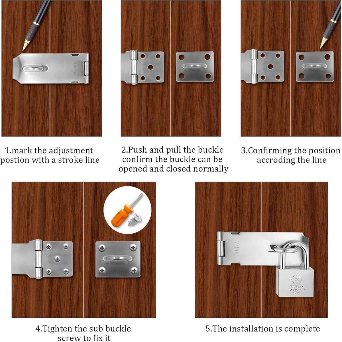 Padlock with screws - 4 Pieces - Hasp Padlock Holder - Padlock Lock - Exterior Door Lock - Padlock Door Handle - Door Lock with Screws - Door Padlocks for Doors, Cabinets - Image 4