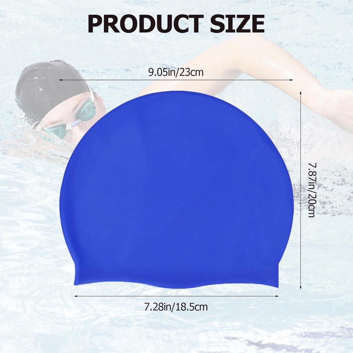 pieces - swimming cap - 23*20 cm - silicone swimming caps - hearing protection - waterproof swimming hat - keep dry for long and short hair - unisex swimming caps - for adults, children and juniors - black and blue - Image 2