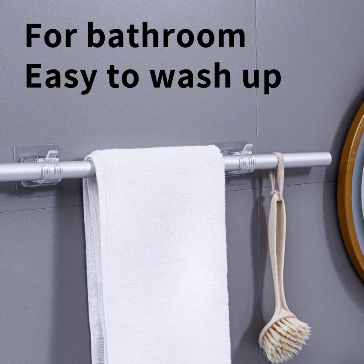 6 pieces - Curtain rod hook - 6*6 cm - drill-free curtain holders - self-adhesive curtain rod holders - drill-free curtain hooks - curtain accessories - for curtain rods, towel racks, bathrooms, kitchens - transparent - Image 2