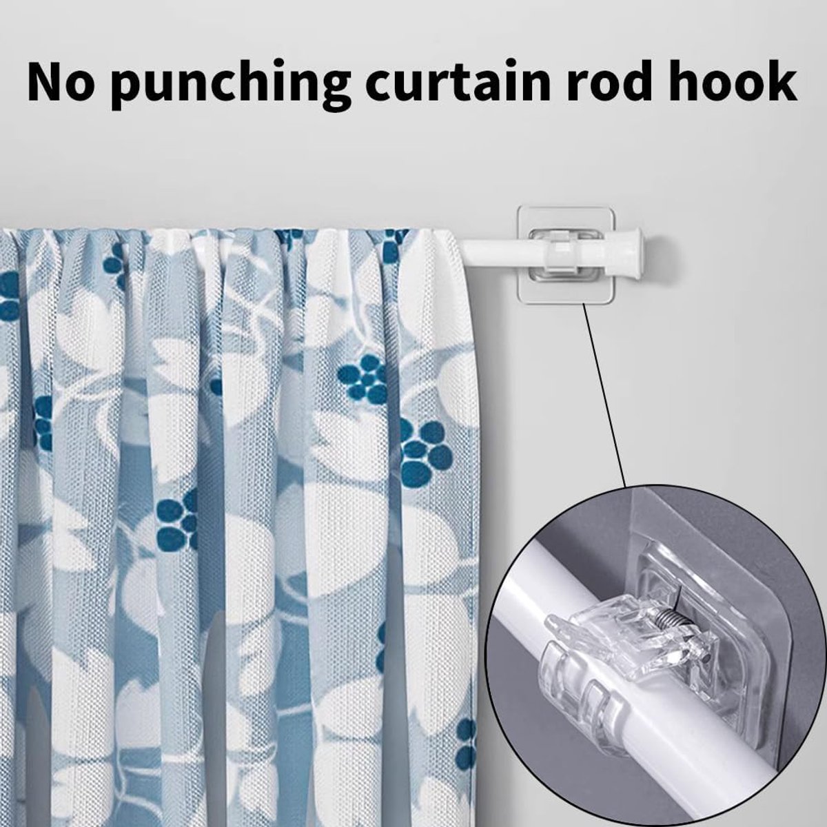 6 pieces - Curtain rod hook - 6*6 cm - drill-free curtain holders - self-adhesive curtain rod holders - drill-free curtain hooks - curtain accessories - for curtain rods, towel racks, bathrooms, kitchens - transparent - Image 4