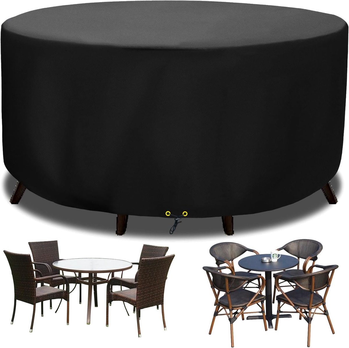 Round Cover - Waterproof - Large Round Garden Table Cover - Windproof - Anti-UV - Tough - Oxford 420D, Round Table Cover - for Garden Furniture - Black - Diameter 130 x 71 cm - Image 1