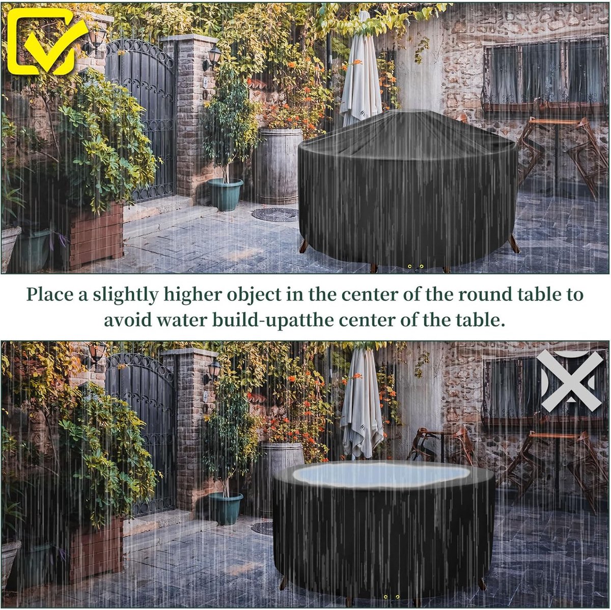 Round Cover - Waterproof - Large Round Garden Table Cover - Windproof - Anti-UV - Tough - Oxford 420D, Round Table Cover - for Garden Furniture - Black - Diameter 130 x 71 cm - Image 4