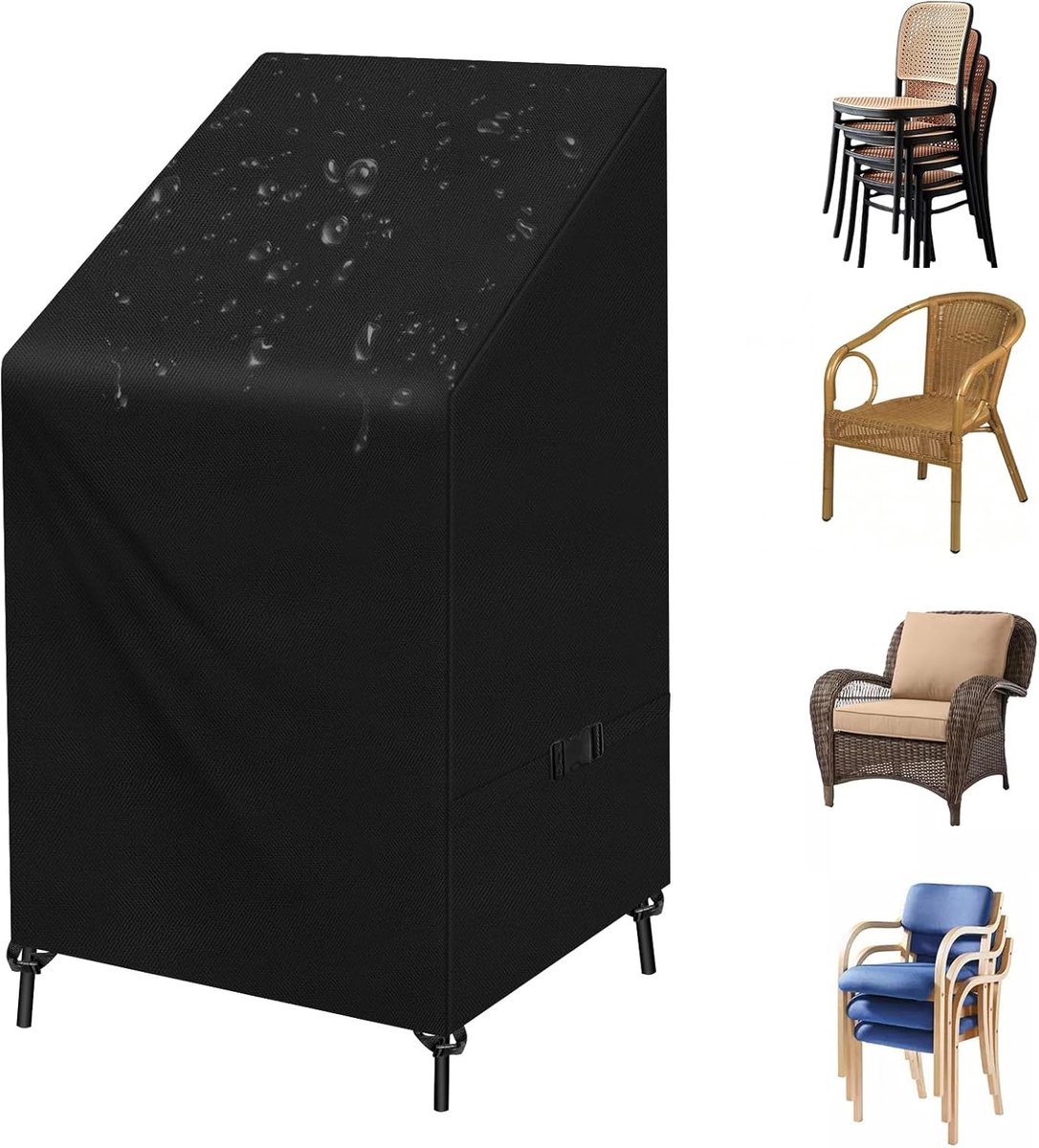 Garden Chair Cover - 75*75*120cm - Garden Furniture Covers - Waterproof Chair Cover - 210D Oxford - furniture covers - stackable garden chair cover - protective cover for garden chairs - dust cover - dustproof - rainproof - sunproof - snowproof - black - Image 1