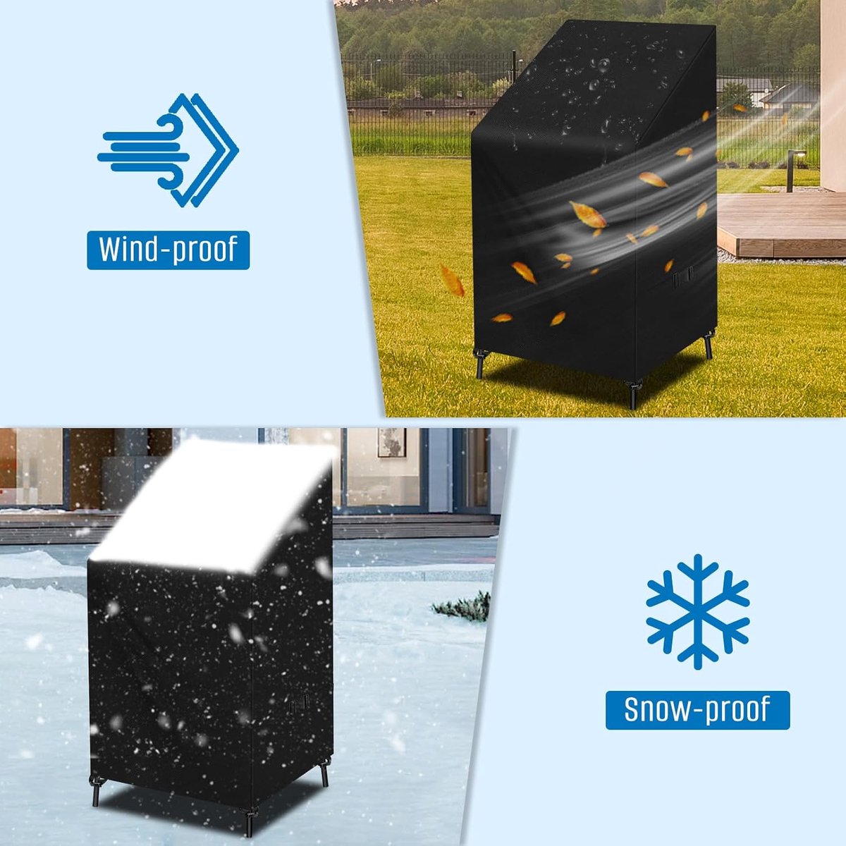 Garden Chair Cover - 75*75*120cm - Garden Furniture Covers - Waterproof Chair Cover - 210D Oxford - furniture covers - stackable garden chair cover - protective cover for garden chairs - dust cover - dustproof - rainproof - sunproof - snowproof - black - Image 2