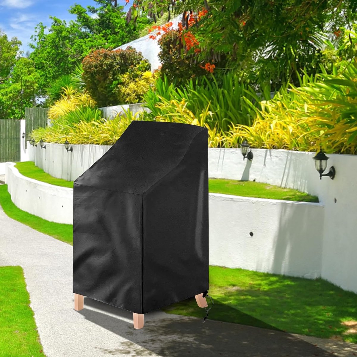 Garden Chair Cover - 75*75*120cm - Garden Furniture Covers - Waterproof Chair Cover - 210D Oxford - furniture covers - stackable garden chair cover - protective cover for garden chairs - dust cover - dustproof - rainproof - sunproof - snowproof - black - Image 3