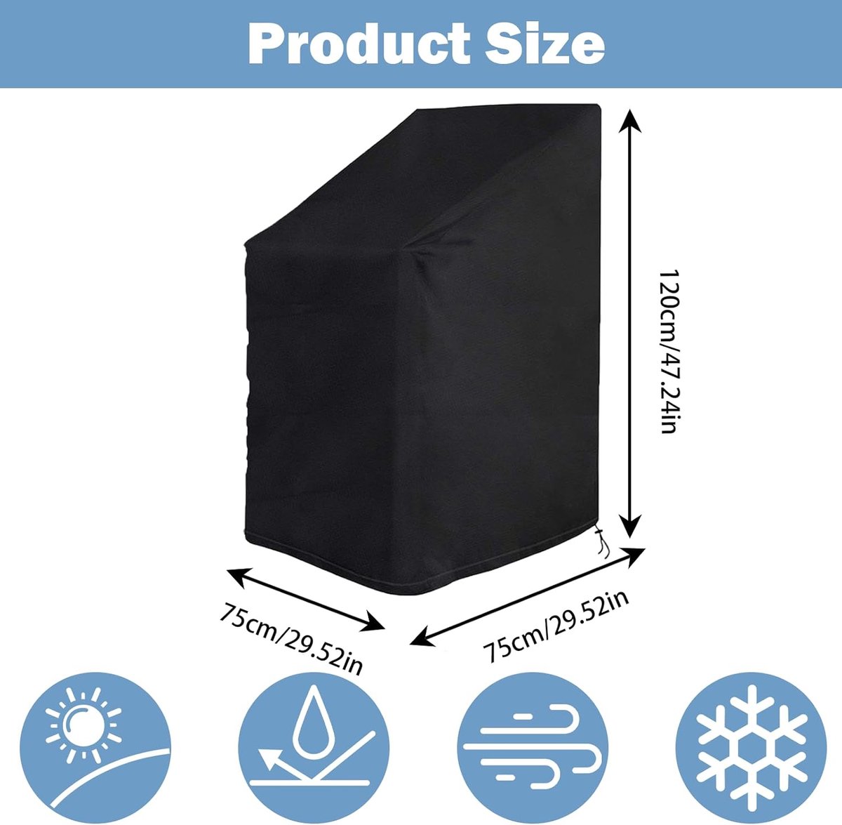 Garden Chair Cover - 75*75*120cm - Garden Furniture Covers - Waterproof Chair Cover - 210D Oxford - furniture covers - stackable garden chair cover - protective cover for garden chairs - dust cover - dustproof - rainproof - sunproof - snowproof - black - Image 5
