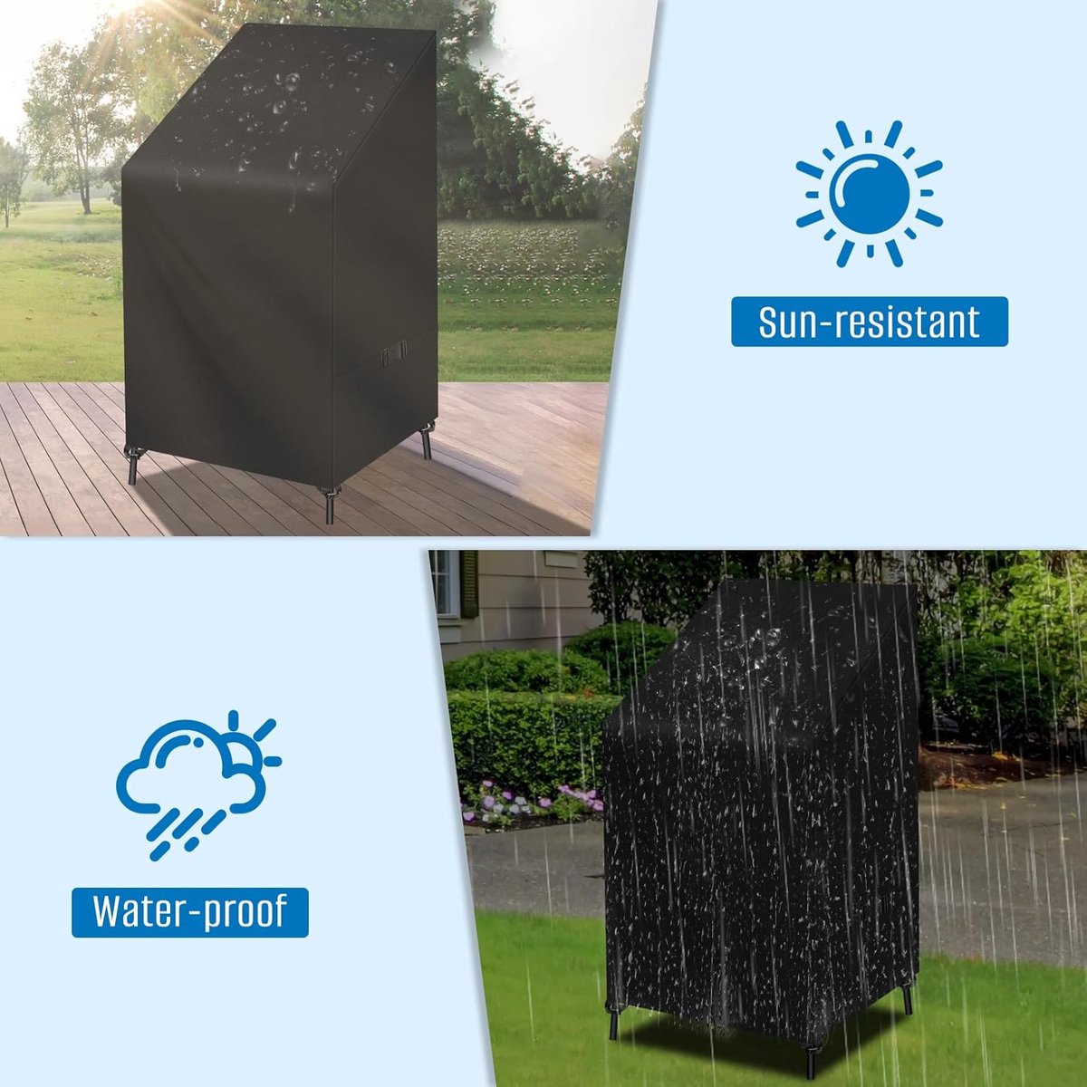 Garden Chair Cover - 75*75*120cm - Garden Furniture Covers - Waterproof Chair Cover - 210D Oxford - furniture covers - stackable garden chair cover - protective cover for garden chairs - dust cover - dustproof - rainproof - sunproof - snowproof - black - Image 6