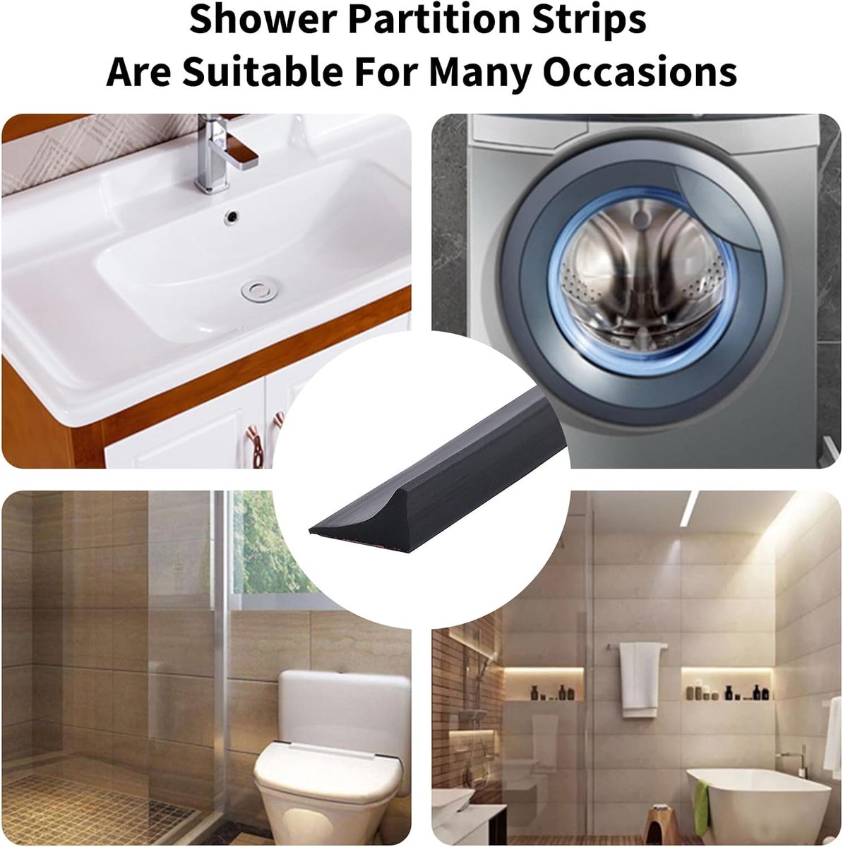 300 cm silicone anti-overflow shower barrier - Shower thresholds - water dam shower sticker - shower threshold bar - dry and wet separation - folding shower door seal and waterproof retention system - Sanitary Water Stopper - Black - Image 2