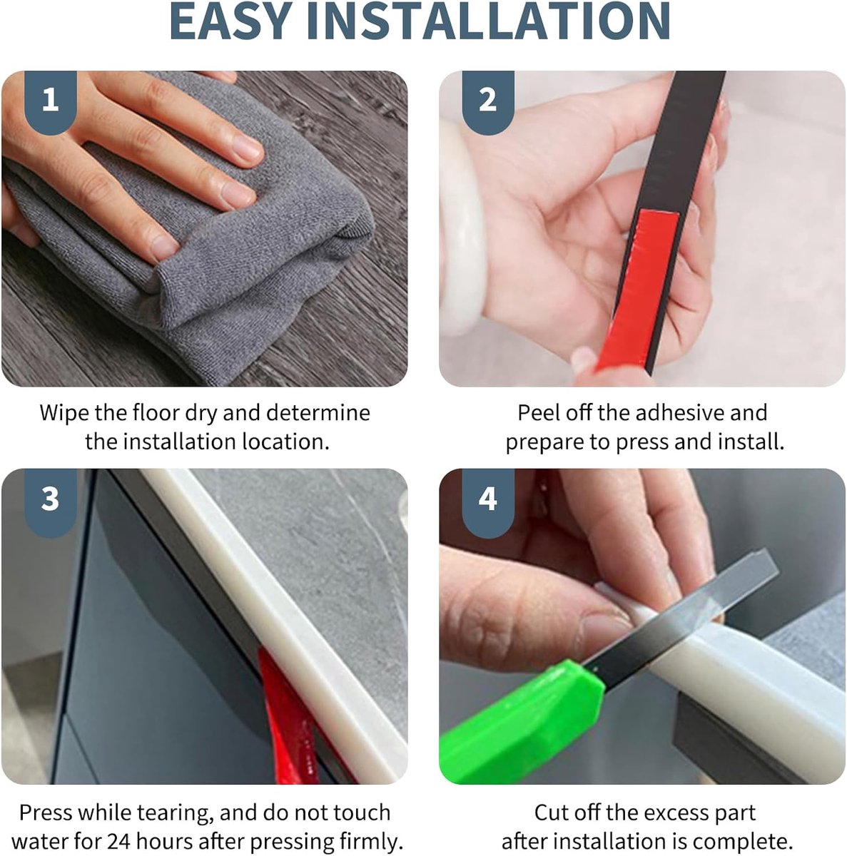 300 cm silicone anti-overflow shower barrier - Shower thresholds - water dam shower sticker - shower threshold bar - dry and wet separation - folding shower door seal and waterproof retention system - Sanitary Water Stopper - Black - Image 3