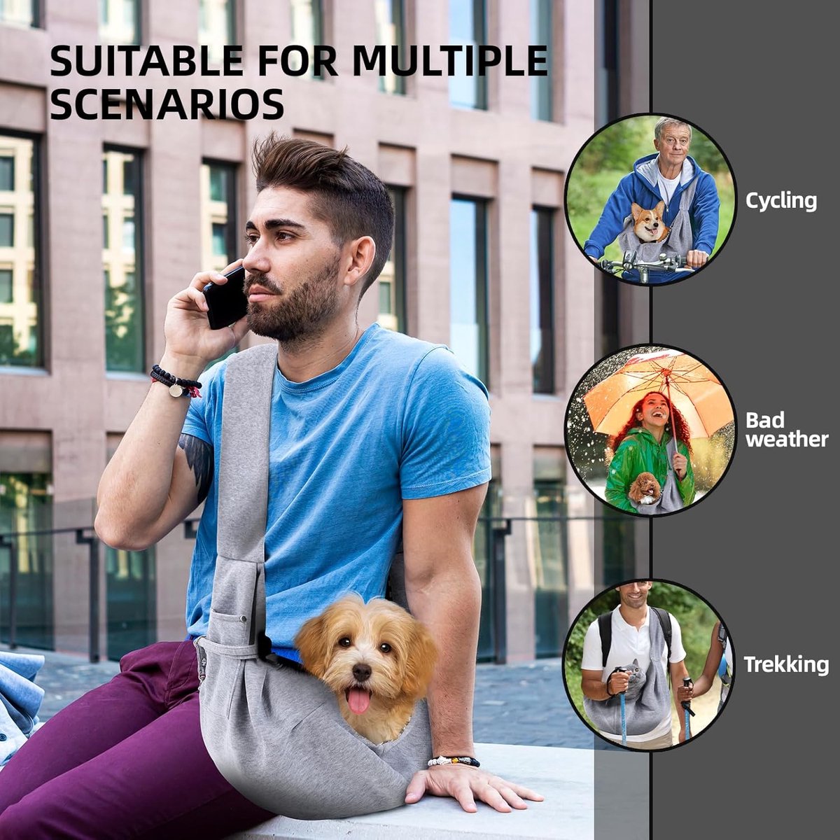 Dog carrier bag - reversible puppy carrier bag - pet bag - cat backpack - dog and cat carrier bag - with storage compartment - shoulder bag - hands-free dog carrier bag - for small dogs and cats - Grey - Image 3