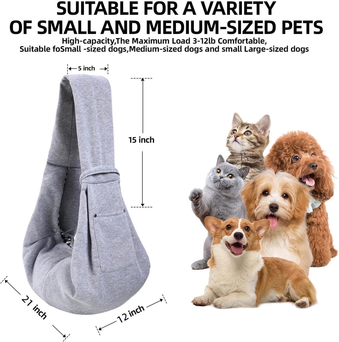 Dog carrier bag - reversible puppy carrier bag - pet bag - cat backpack - dog and cat carrier bag - with storage compartment - shoulder bag - hands-free dog carrier bag - for small dogs and cats - Grey - Image 4