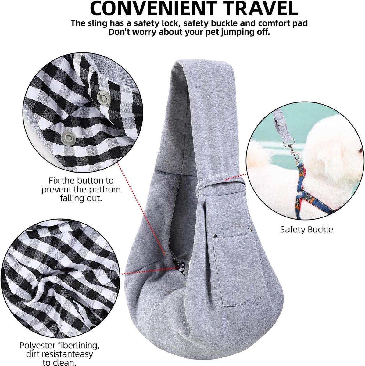 Dog carrier bag - reversible puppy carrier bag - pet bag - cat backpack - dog and cat carrier bag - with storage compartment - shoulder bag - hands-free dog carrier bag - for small dogs and cats - Grey - Image 5