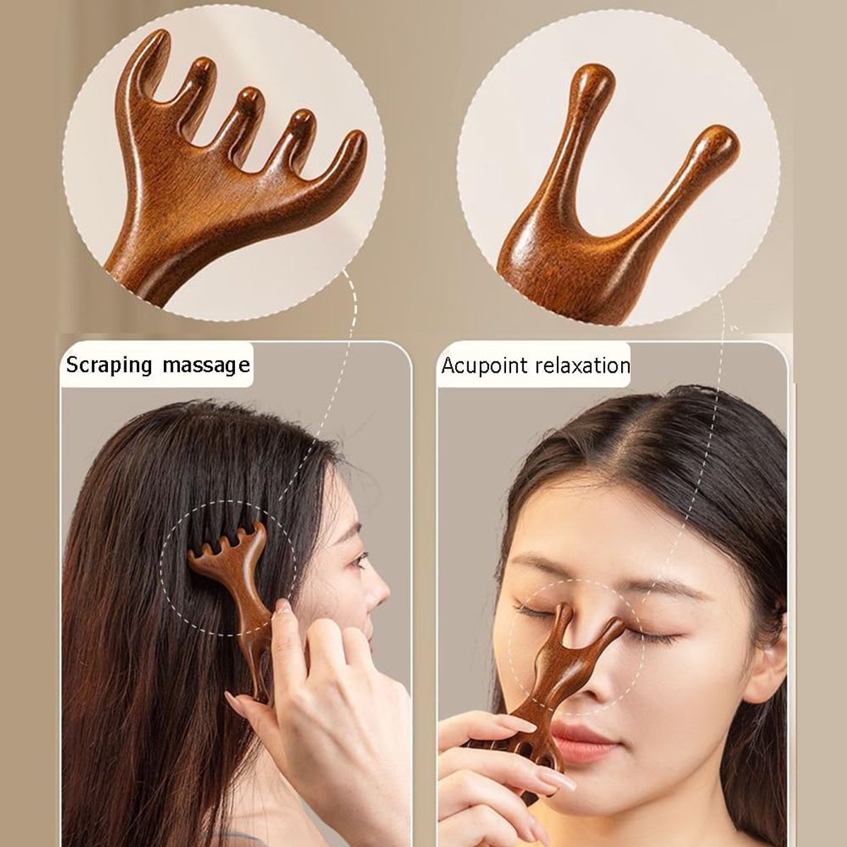 1 piece - Natural wooden nose gua sha massage tools - anti-static - wooden eye and face gua sha tool - manual face massage tool - multifunctional - portable - massage instruments - combs - wooden comb - 5.7*13 cm - Image 2