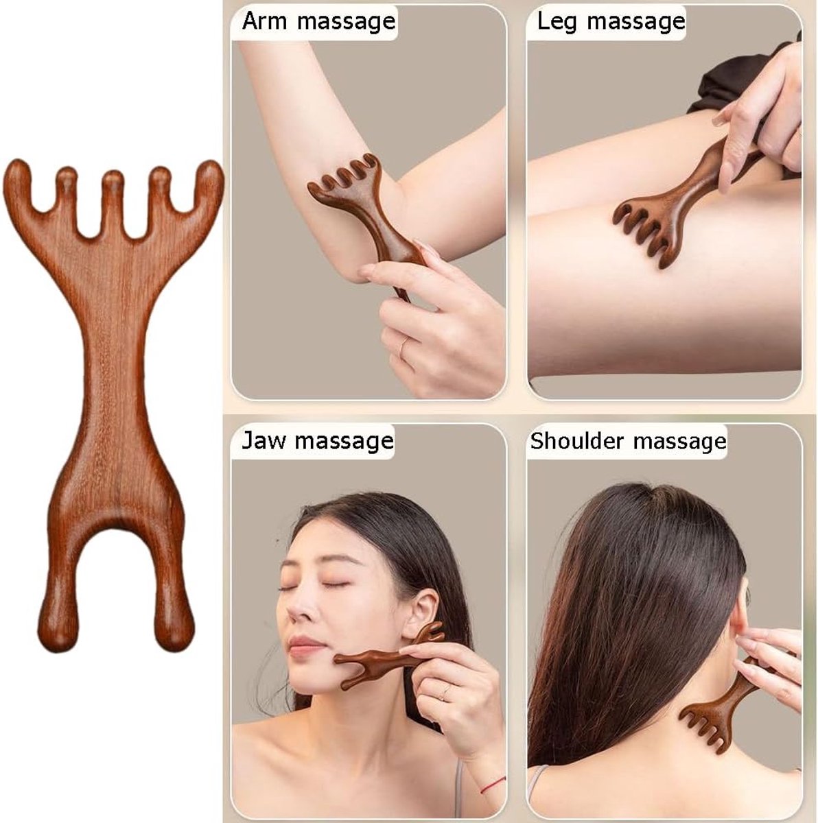1 piece - Natural wooden nose gua sha massage tools - anti-static - wooden eye and face gua sha tool - manual face massage tool - multifunctional - portable - massage instruments - combs - wooden comb - 5.7*13 cm - Image 3