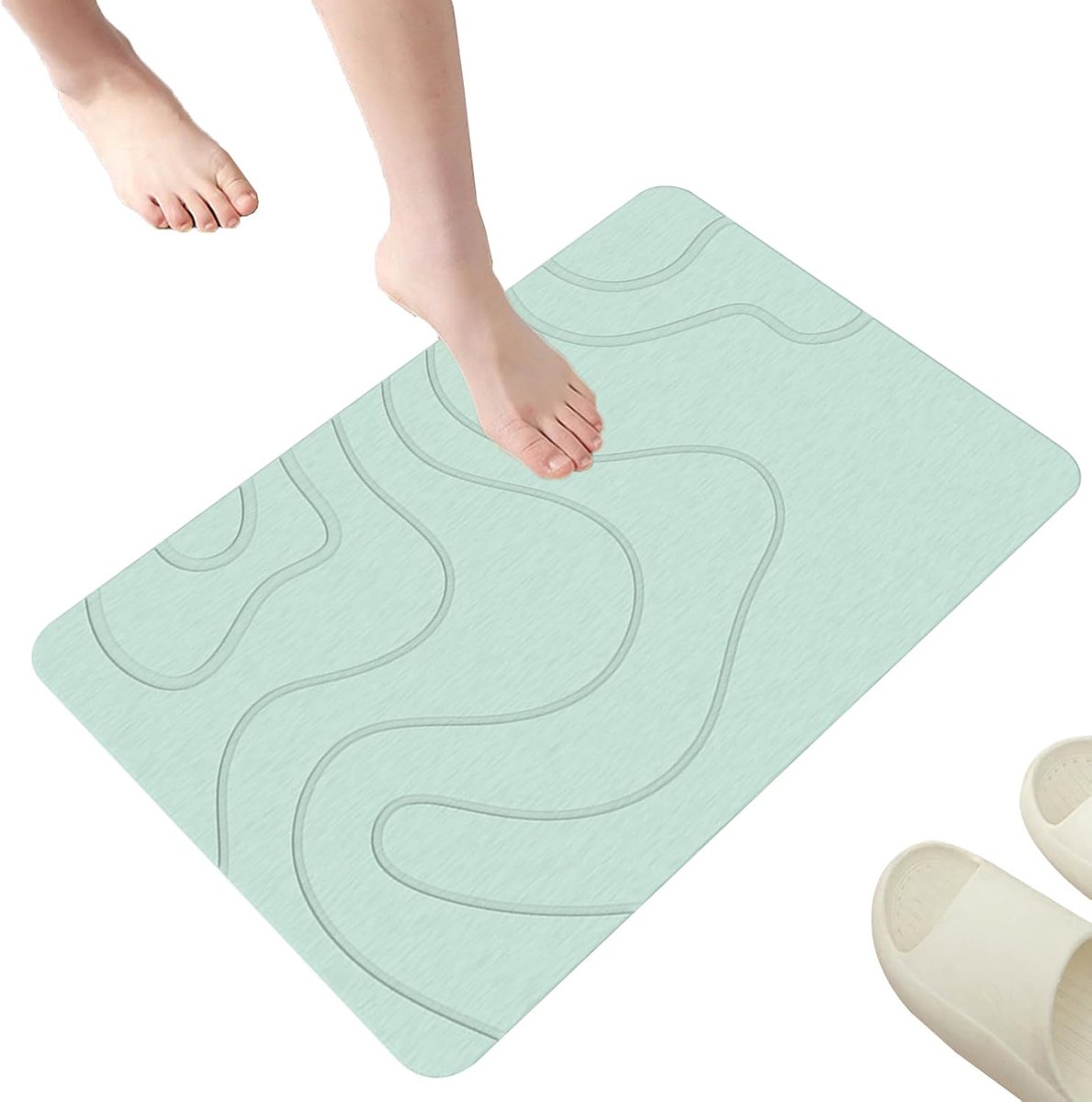 Absorbent Bath Mat - 40*60 cm - Diatomaceous Earth Bath Mat - Non-Slip Diatomite Mat - Non-Slip Shower Mat - Shower Mat - Bathroom Mat - Toilet Mat - non-slip bath mat - water-absorbent mat - entrance doormat - quick-drying bath mat - green - Image 1