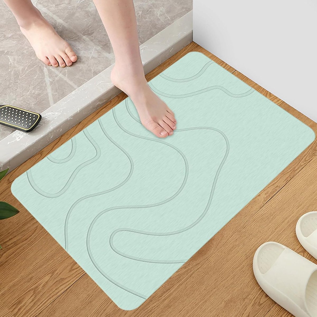 Absorbent Bath Mat - 40*60 cm - Diatomaceous Earth Bath Mat - Non-Slip Diatomite Mat - Non-Slip Shower Mat - Shower Mat - Bathroom Mat - Toilet Mat - non-slip bath mat - water-absorbent mat - entrance doormat - quick-drying bath mat - green - Image 2