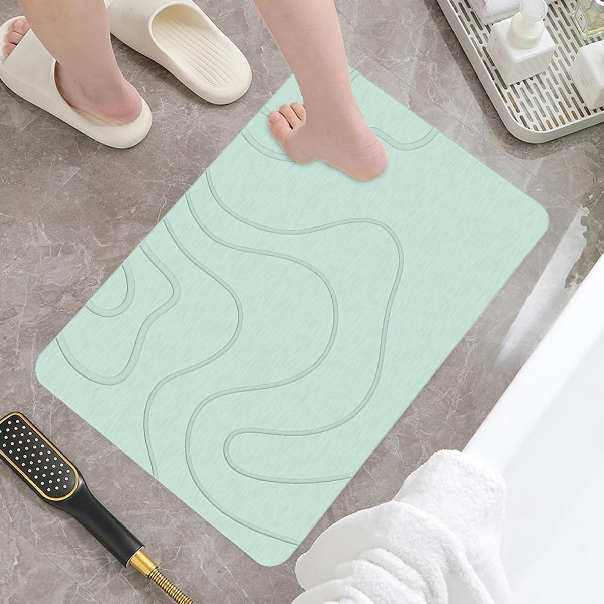 Absorbent Bath Mat - 40*60 cm - Diatomaceous Earth Bath Mat - Non-Slip Diatomite Mat - Non-Slip Shower Mat - Shower Mat - Bathroom Mat - Toilet Mat - non-slip bath mat - water-absorbent mat - entrance doormat - quick-drying bath mat - green - Image 3