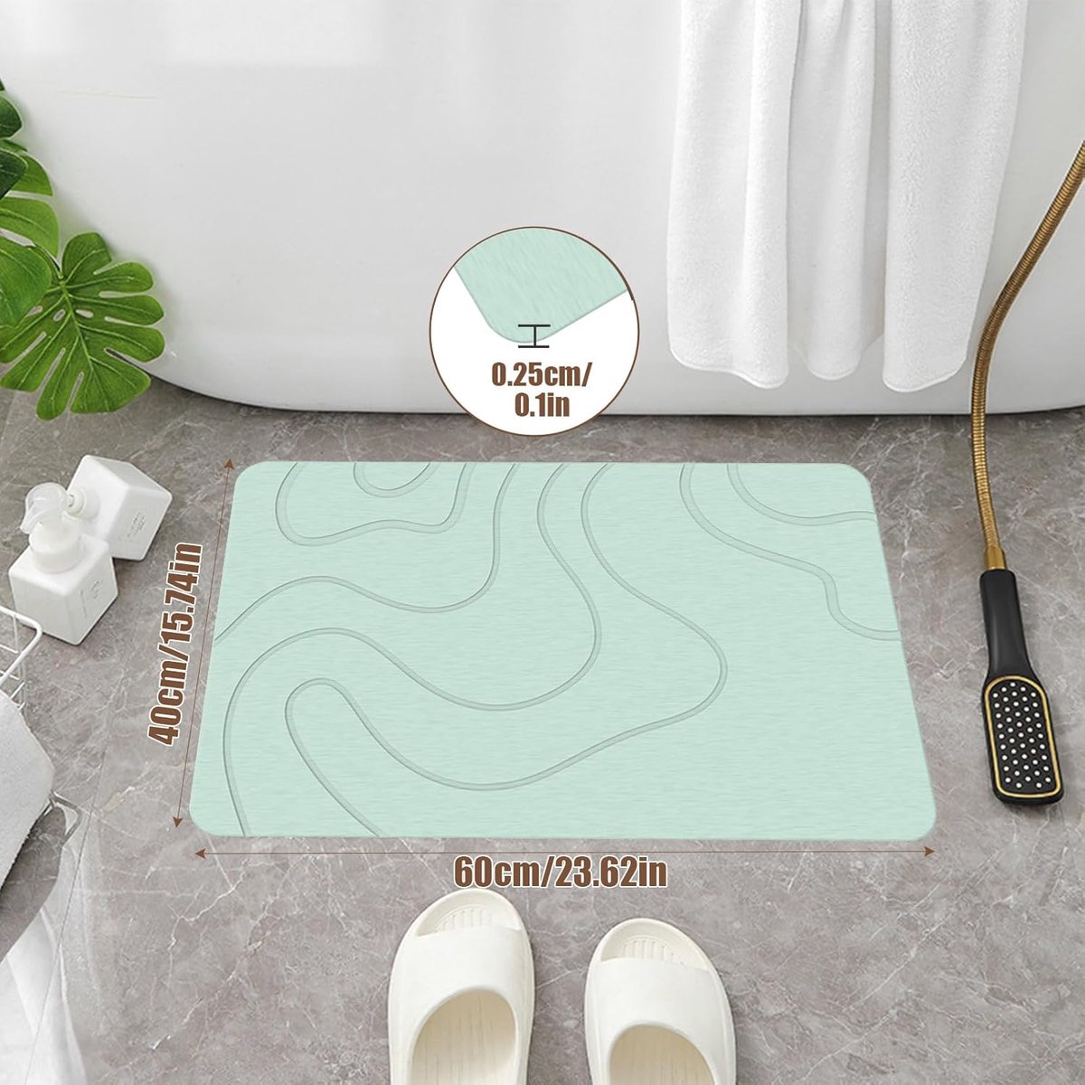 Absorbent Bath Mat - 40*60 cm - Diatomaceous Earth Bath Mat - Non-Slip Diatomite Mat - Non-Slip Shower Mat - Shower Mat - Bathroom Mat - Toilet Mat - non-slip bath mat - water-absorbent mat - entrance doormat - quick-drying bath mat - green - Image 5