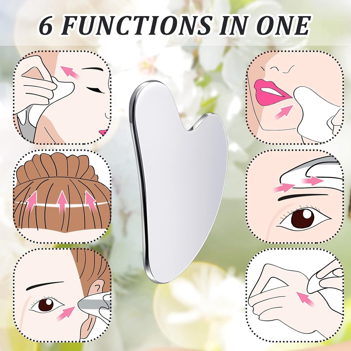 85*55mm - Stainless Steel Gua Sha Facial Instruments - Lymphatic Drainage Massage - Gua Sha for the Face - Metal Gua Sha - Skin Self-Care - Facial Sculpting Gua Sha - for the Body, Eyes, Jawline Shaper - with Dust Bag - Silver - Image 4
