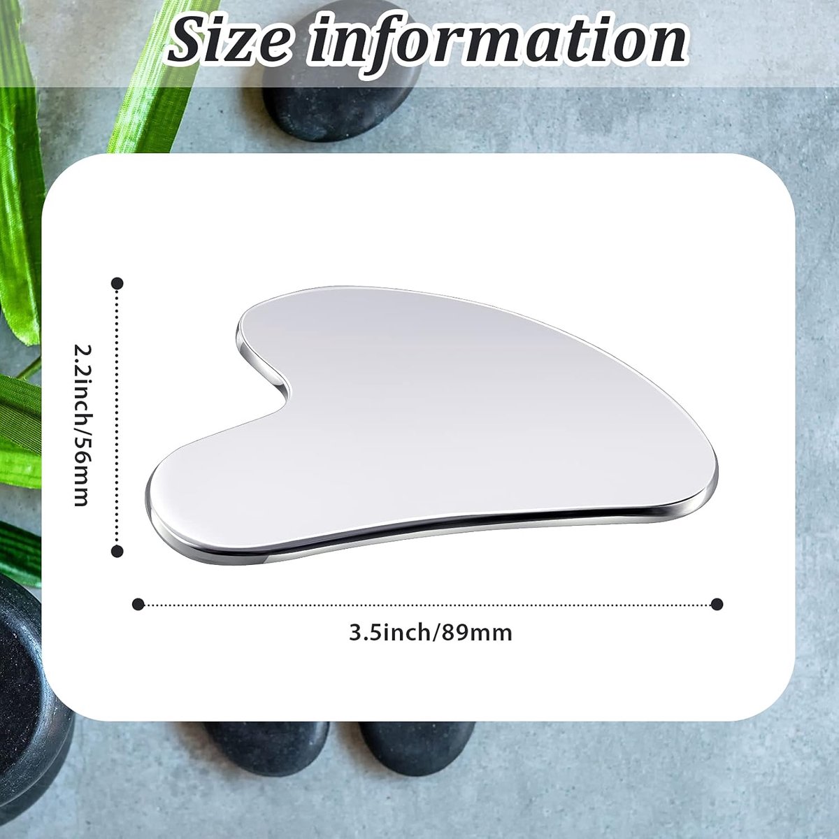 85*55mm - Stainless Steel Gua Sha Facial Instruments - Lymphatic Drainage Massage - Gua Sha for the Face - Metal Gua Sha - Skin Self-Care - Facial Sculpting Gua Sha - for the Body, Eyes, Jawline Shaper - with Dust Bag - Silver - Image 5