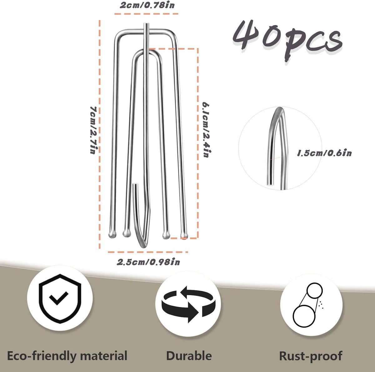40 pieces - Curtain hook - curtain hooks for curtains - curtain pins - curtain hooks for pleated curtains - stainless steel pleated curtain hooks - window decoration accessories - curtain accessories - silver - 2.5*7 cm - Image 2
