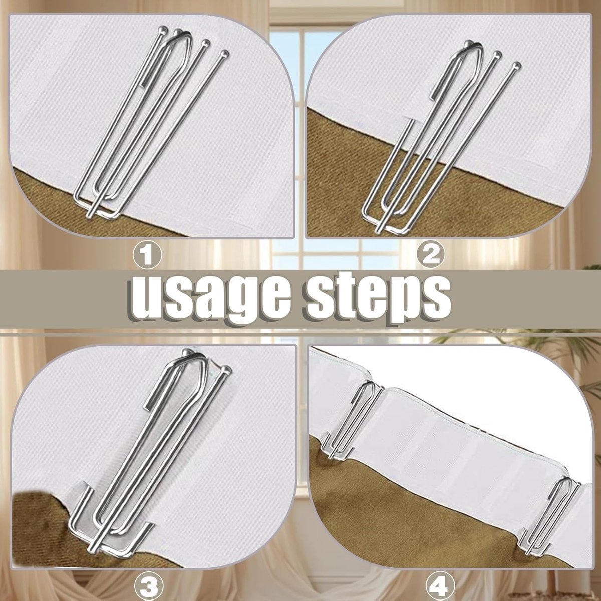 40 pieces - Curtain hook - curtain hooks for curtains - curtain pins - curtain hooks for pleated curtains - stainless steel pleated curtain hooks - window decoration accessories - curtain accessories - silver - 2.5*7 cm - Image 3