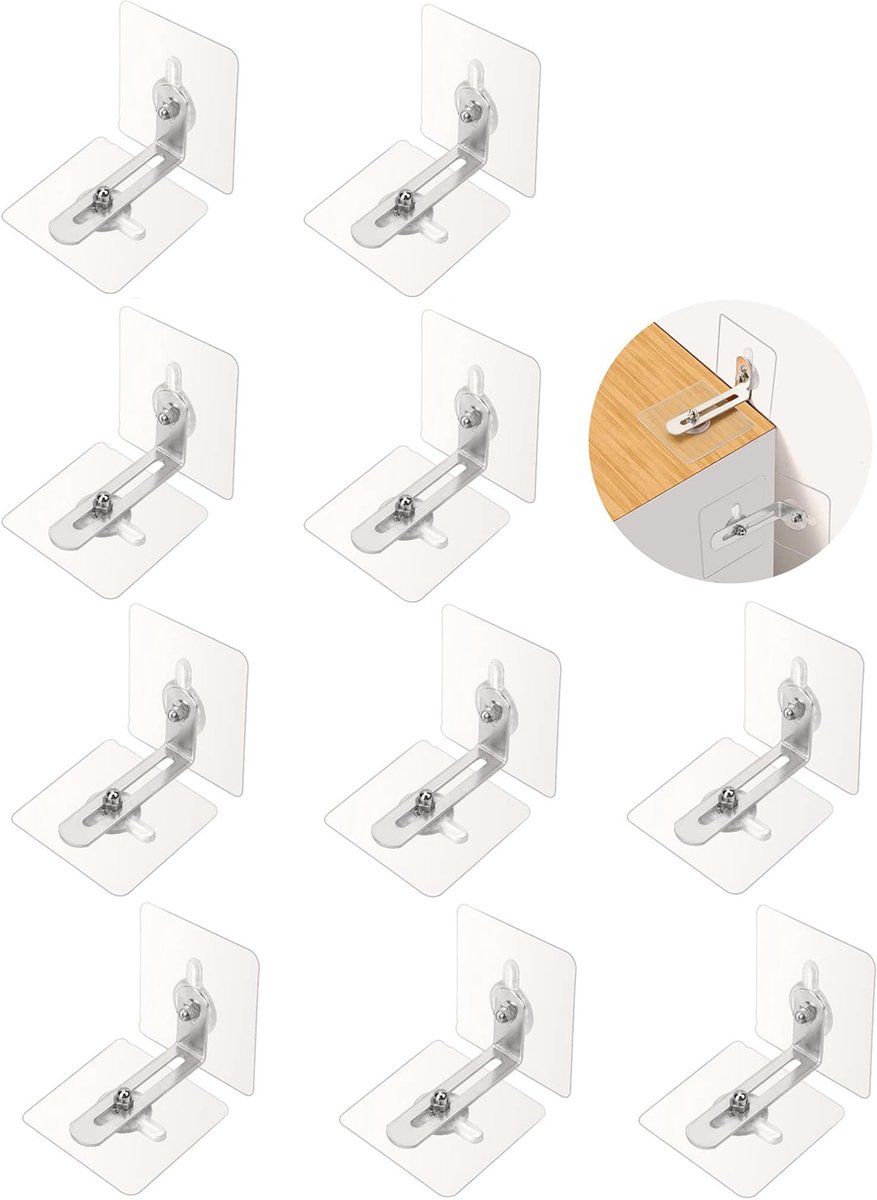 10 Pack Furniture Wall Anchors - Furniture Safety Anchors - Self-Adhesive - Anti-Tip Anchor Set - Falling Furniture Prevention - No Drilling - Safety Metal Bracket - Protect Baby & Pet - for Attaching Bookcase, Cabinet, Dresser - Image 1