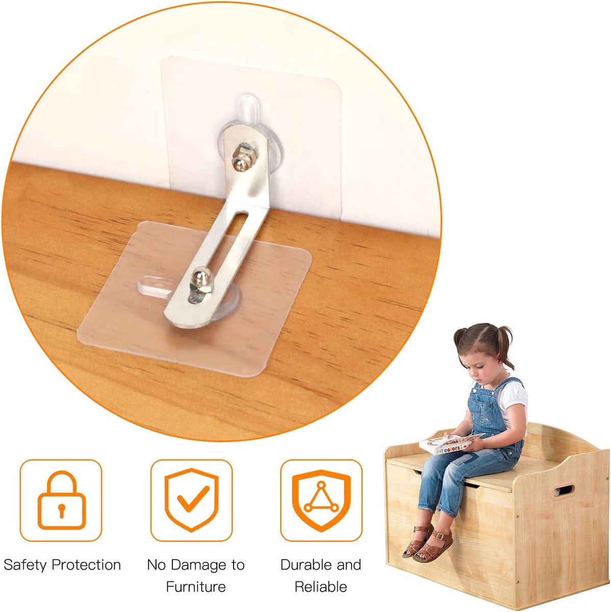 10 Pack Furniture Wall Anchors - Furniture Safety Anchors - Self-Adhesive - Anti-Tip Anchor Set - Falling Furniture Prevention - No Drilling - Safety Metal Bracket - Protect Baby & Pet - for Attaching Bookcase, Cabinet, Dresser - Image 2