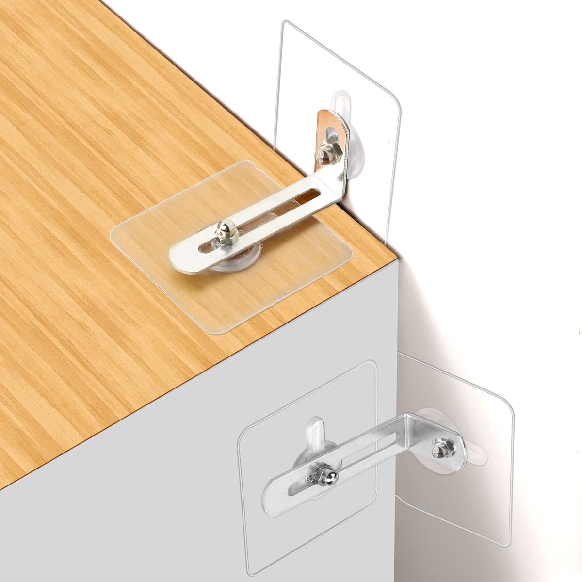 10 Pack Furniture Wall Anchors - Furniture Safety Anchors - Self-Adhesive - Anti-Tip Anchor Set - Falling Furniture Prevention - No Drilling - Safety Metal Bracket - Protect Baby & Pet - for Attaching Bookcase, Cabinet, Dresser - Image 3