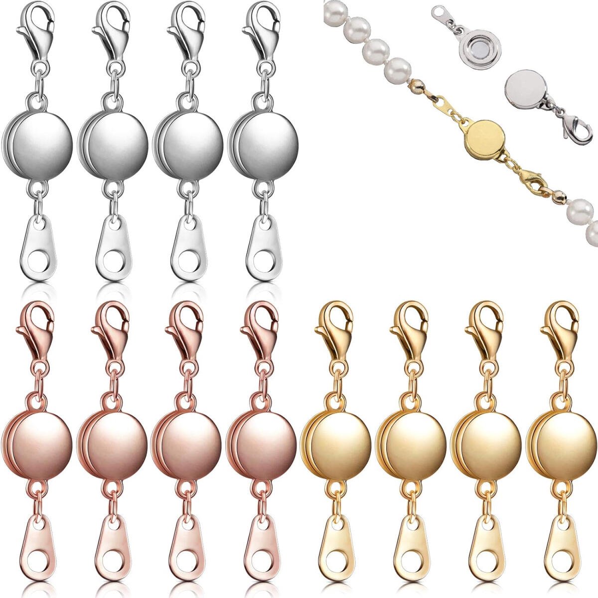 12 pieces - Magnetic jewelry clasps - lockable magnetic jewelry clasps - magnetic clasp - round chain clasps - bracelet extenders - for jewelry making, gift projects - gold, silver, rose gold - Image 1