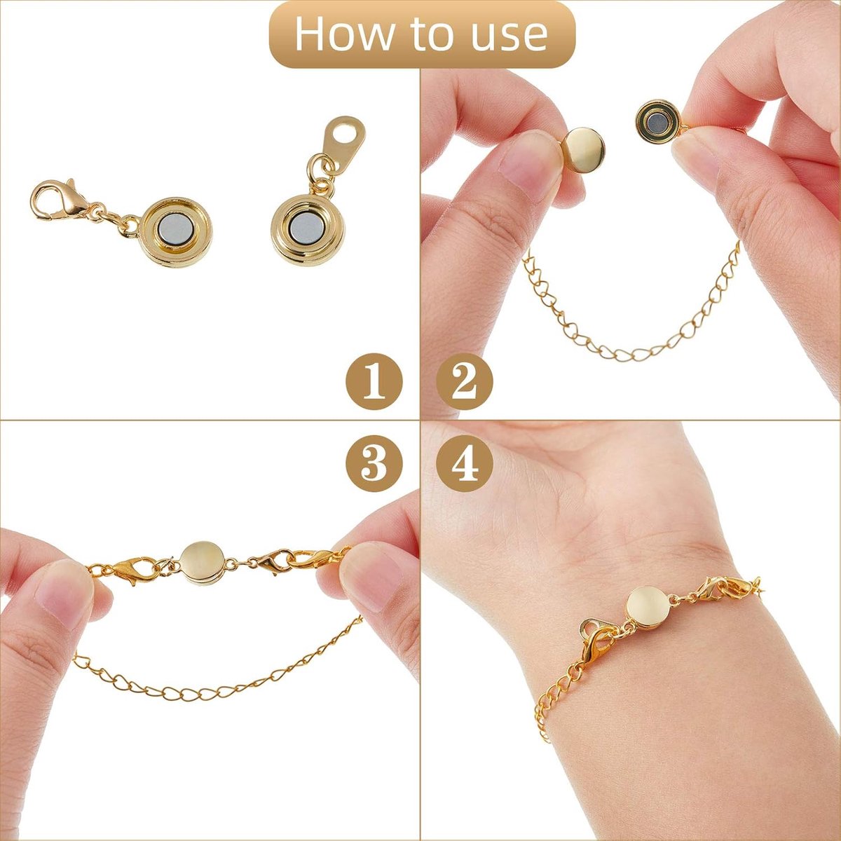 12 pieces - Magnetic jewelry clasps - lockable magnetic jewelry clasps - magnetic clasp - round chain clasps - bracelet extenders - for jewelry making, gift projects - gold, silver, rose gold - Image 2