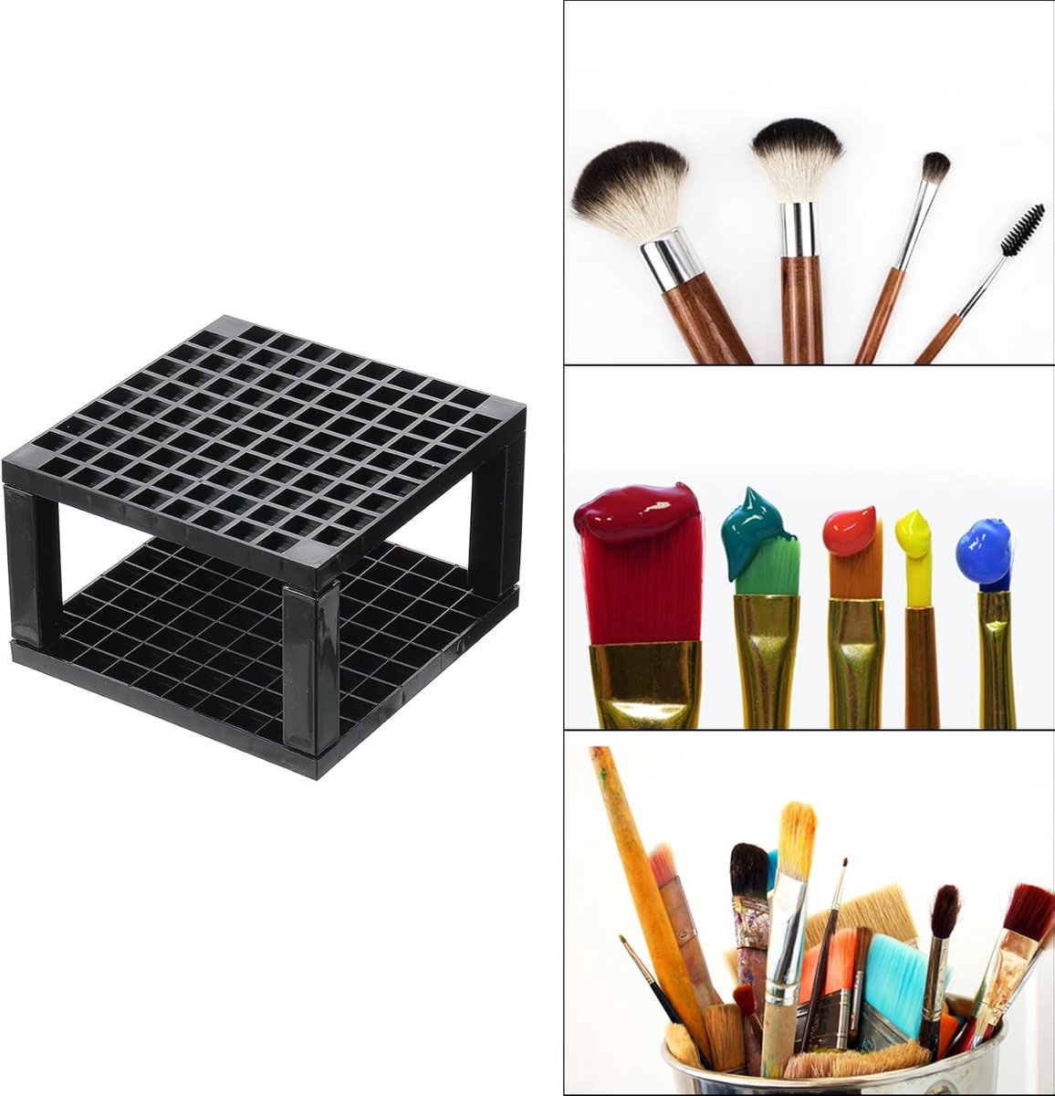 96-hole - Pen tray - Pen holder - Pencil holder - Brush holder - Plastic desk organizer stand - Makeup brush holder - Art supplies - Organizer - Modeling tools - for pencils, art brushes, pens, paintbrushes, office - black - Image 2