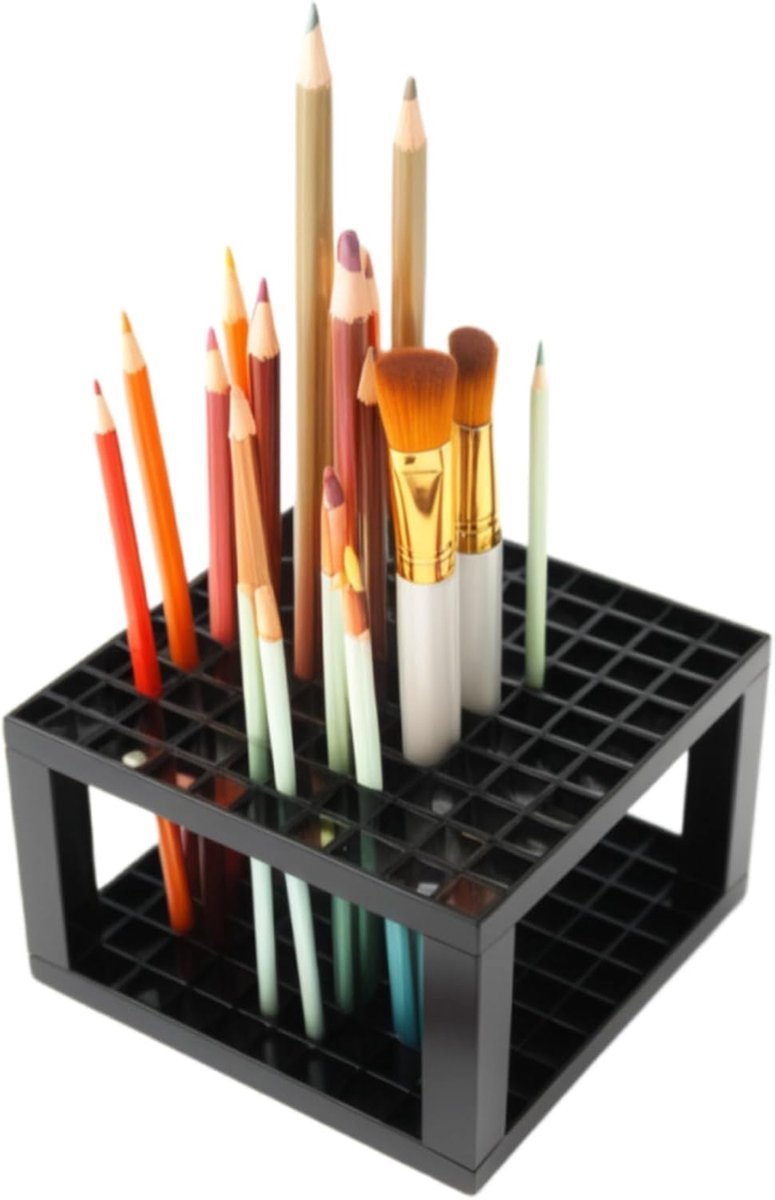 96-hole - Pen tray - Pen holder - Pencil holder - Brush holder - Plastic desk organizer stand - Makeup brush holder - Art supplies - Organizer - Modeling tools - for pencils, art brushes, pens, paintbrushes, office - black - Image 4