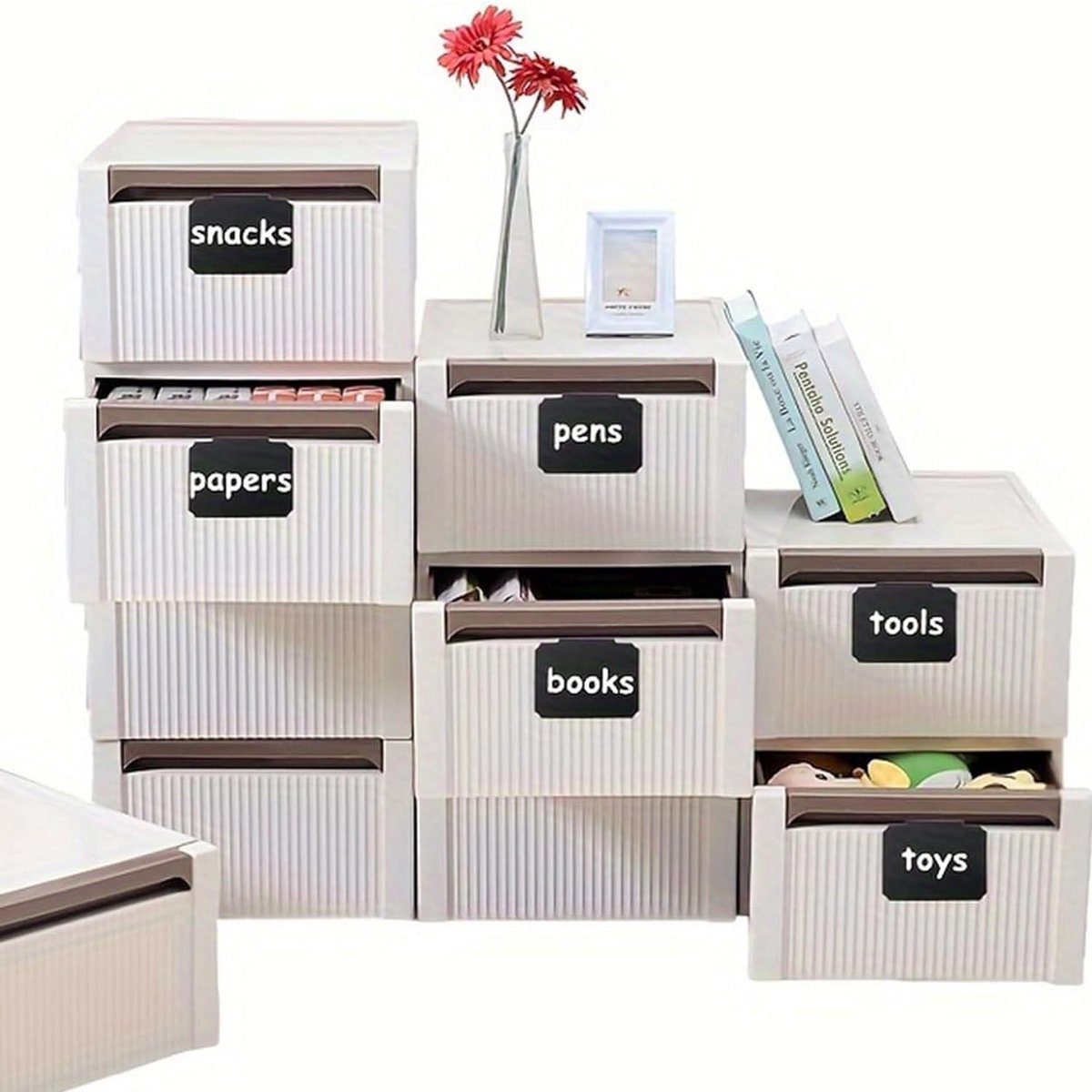 12 pieces - Labels - basket labels with clip - removable storage rack labels - chalkboard label - label holders - clip-on labels - shelf labels - PVC label - reusable - for bins, baskets, boxes - 9*7 cm - black - Image 2