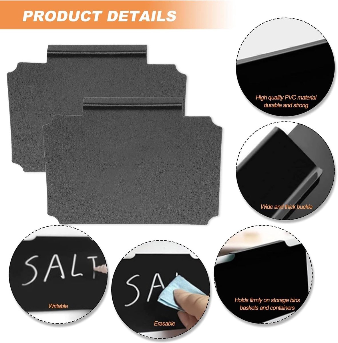 12 pieces - Labels - basket labels with clip - removable storage rack labels - chalkboard label - label holders - clip-on labels - shelf labels - PVC label - reusable - for bins, baskets, boxes - 9*7 cm - black - Image 4