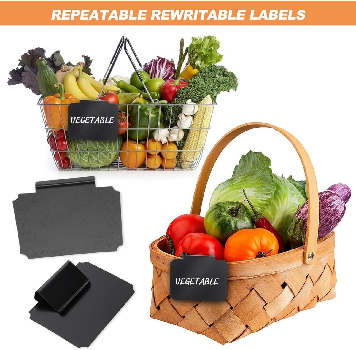 12 pieces - Labels - basket labels with clip - removable storage rack labels - chalkboard label - label holders - clip-on labels - shelf labels - PVC label - reusable - for bins, baskets, boxes - 9*7 cm - black - Image 6