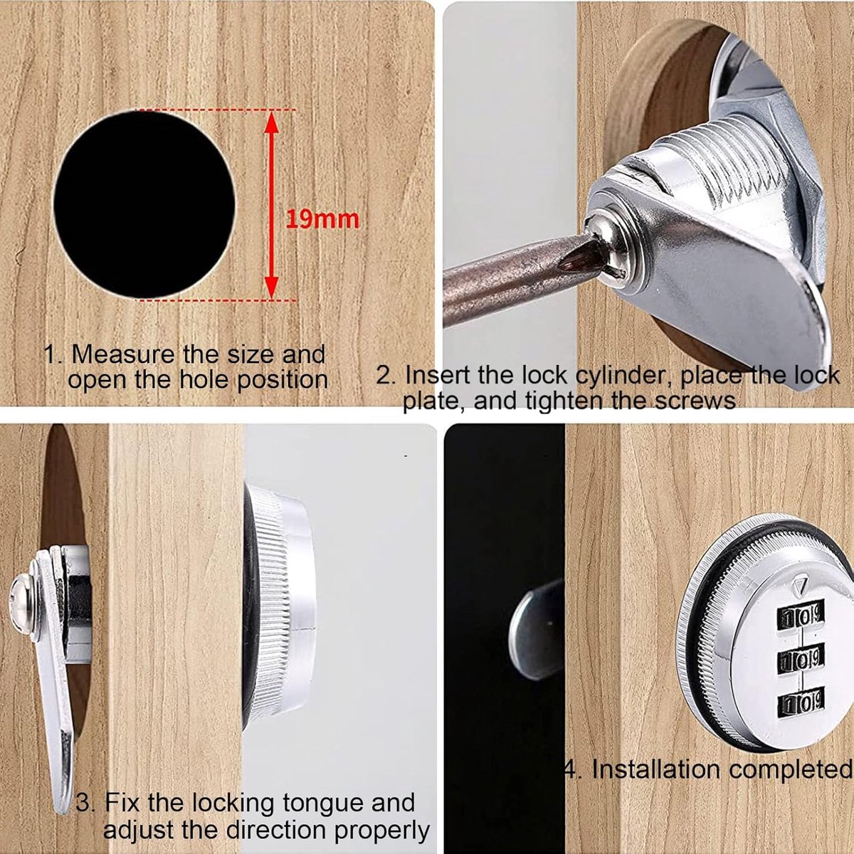 pieces - Combination lock - 62*38 mm - Suitable for panel thicknesses of 15-25 mm - Cabinet locks - Drawer locks - secure drawer mailbox cabinet code lock - for cabinet drawer mailbox - silver - Image 2