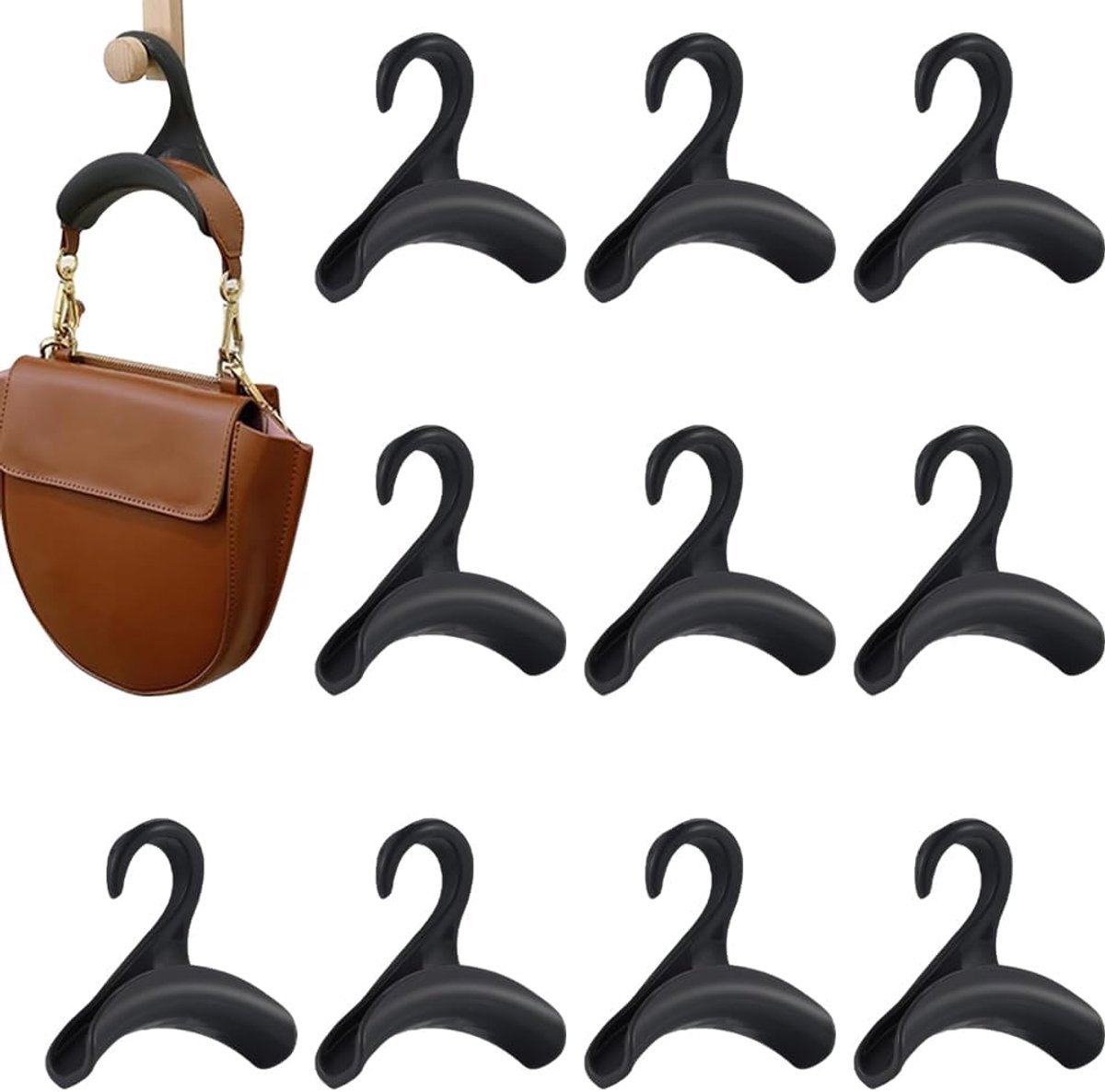 10 pieces - Bag hanger - Bag Hooks - handbag hanger hooks - bag hangers - handbag hangers - clothes hanger - closet bag hangers - for handbags, clothes racks, wallets, wardrobe, handbags, scarves and ties - 10*10*3cm - black - Image 1