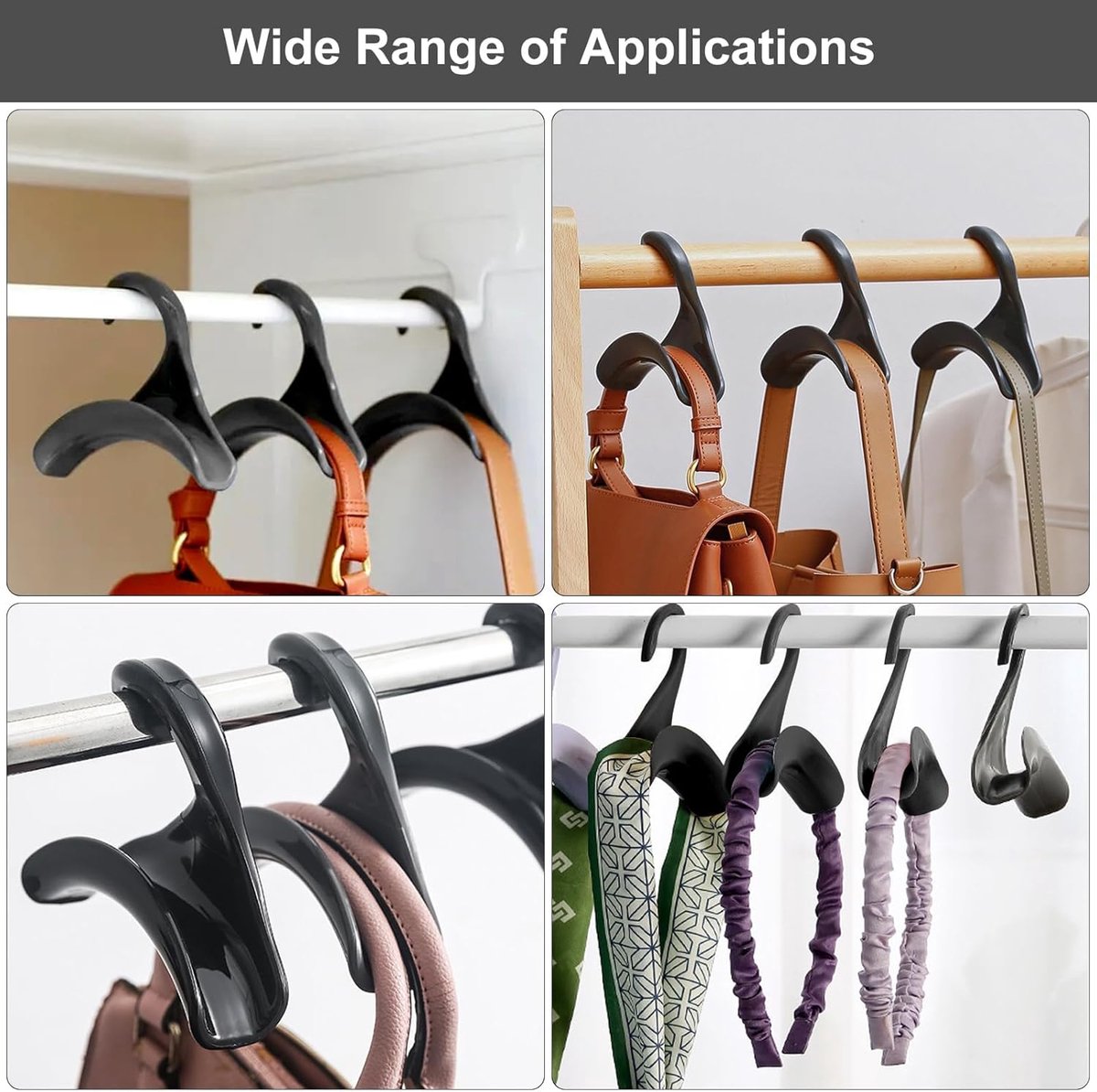 10 pieces - Bag hanger - Bag Hooks - handbag hanger hooks - bag hangers - handbag hangers - clothes hanger - closet bag hangers - for handbags, clothes racks, wallets, wardrobe, handbags, scarves and ties - 10*10*3cm - black - Image 3