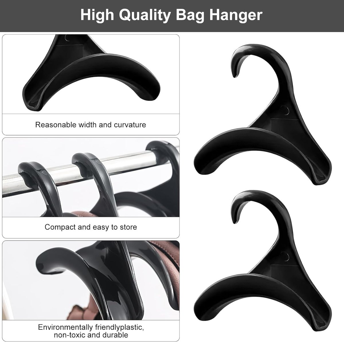 10 pieces - Bag hanger - Bag Hooks - handbag hanger hooks - bag hangers - handbag hangers - clothes hanger - closet bag hangers - for handbags, clothes racks, wallets, wardrobe, handbags, scarves and ties - 10*10*3cm - black - Image 4