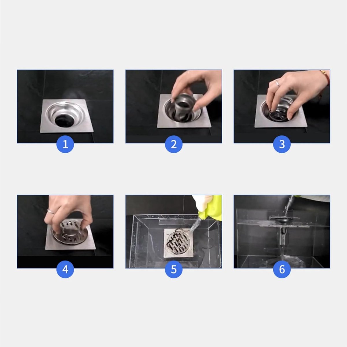 Square shower drain - Floor drain - Basket strainer - Drain strainer - Sink strainer - sink stopper - Stainless steel square odor-proof floor drain - drain stopper - Washbasin drain plug - Odor-proof floor drain - for bathroom, kitchen washbasin, toilet - Image 2