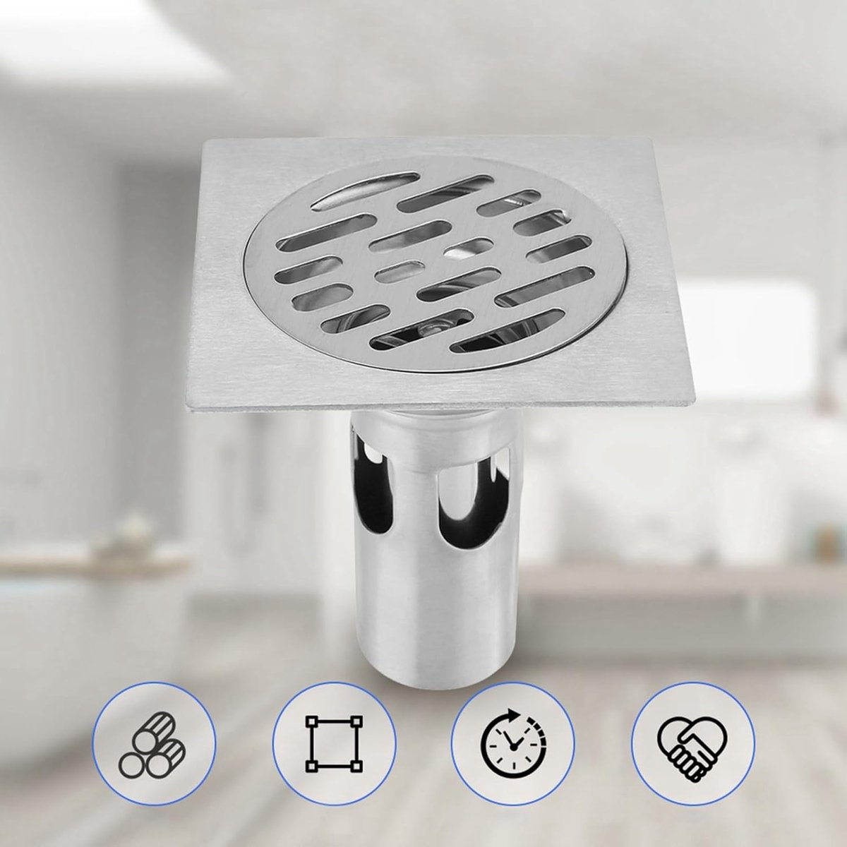 Square shower drain - Floor drain - Basket strainer - Drain strainer - Sink strainer - sink stopper - Stainless steel square odor-proof floor drain - drain stopper - Washbasin drain plug - Odor-proof floor drain - for bathroom, kitchen washbasin, toilet - Image 3