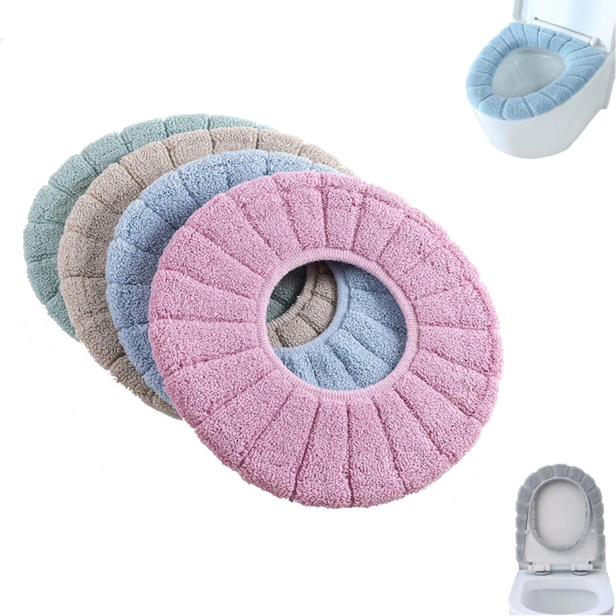 4 pieces - Toilet seat cover - Toilet seat covers - Retractable toilet cushion Mat - Soft washable toilet seat cushion - Toilet seat cover - Universal toilet seat cover - Toilet seat cover - Suitable for most types of toilets - grey, blue, pink, green - Image 1