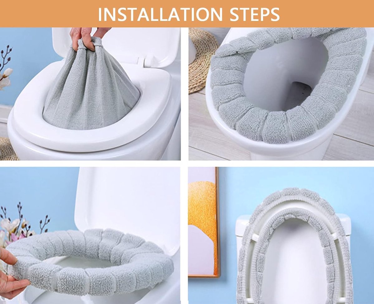 4 pieces - Toilet seat cover - Toilet seat covers - Retractable toilet cushion Mat - Soft washable toilet seat cushion - Toilet seat cover - Universal toilet seat cover - Toilet seat cover - Suitable for most types of toilets - grey, blue, pink, green - Image 5