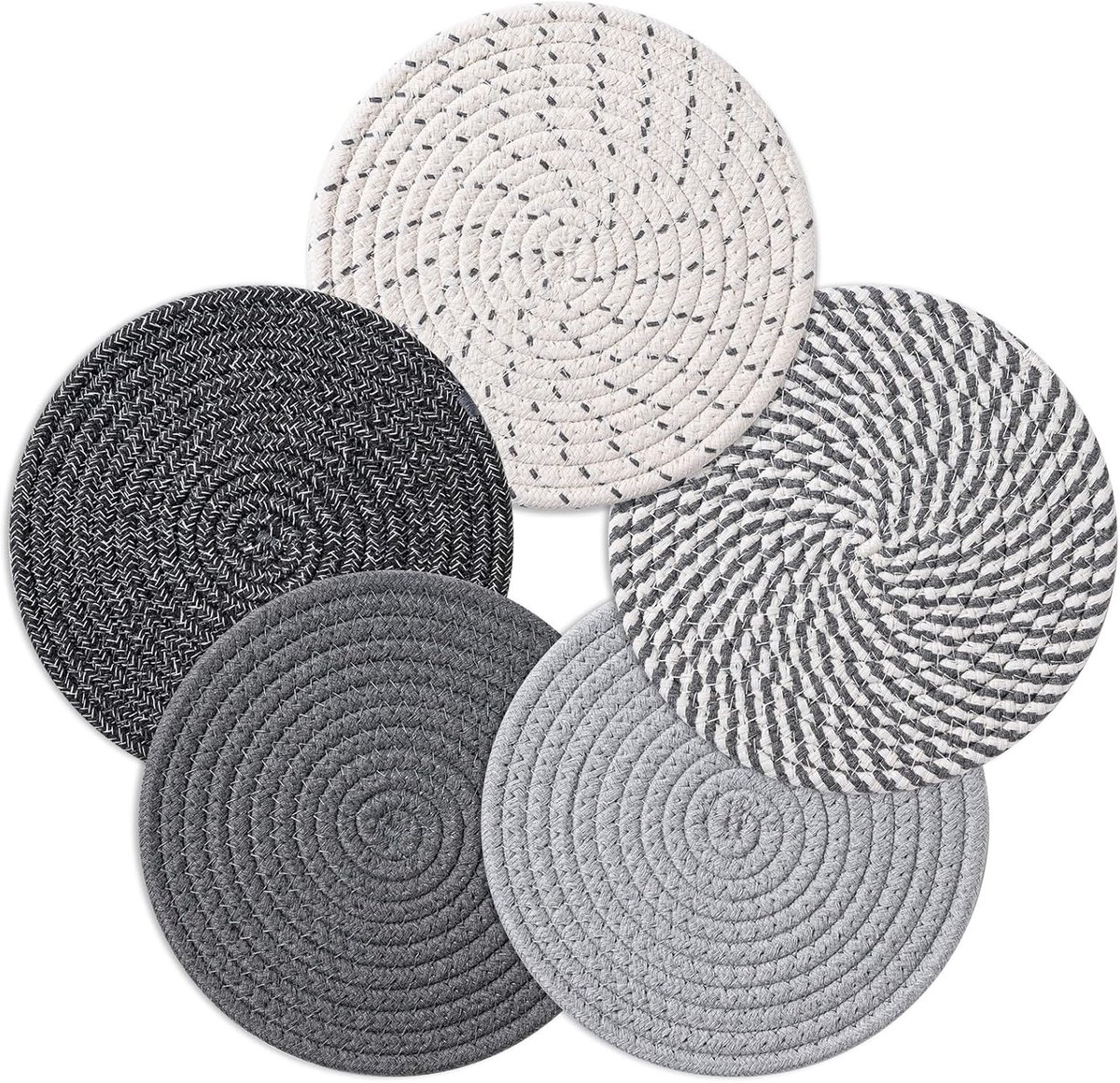 5 pieces - Coasters - 18 cm - Round Coasters - Heat-resistant coaster - Pot coasters - Vase mat - Table accessories - for hot dishes, pots and pans - for kitchen, furniture, countertops and table coasters - grey - Image 1