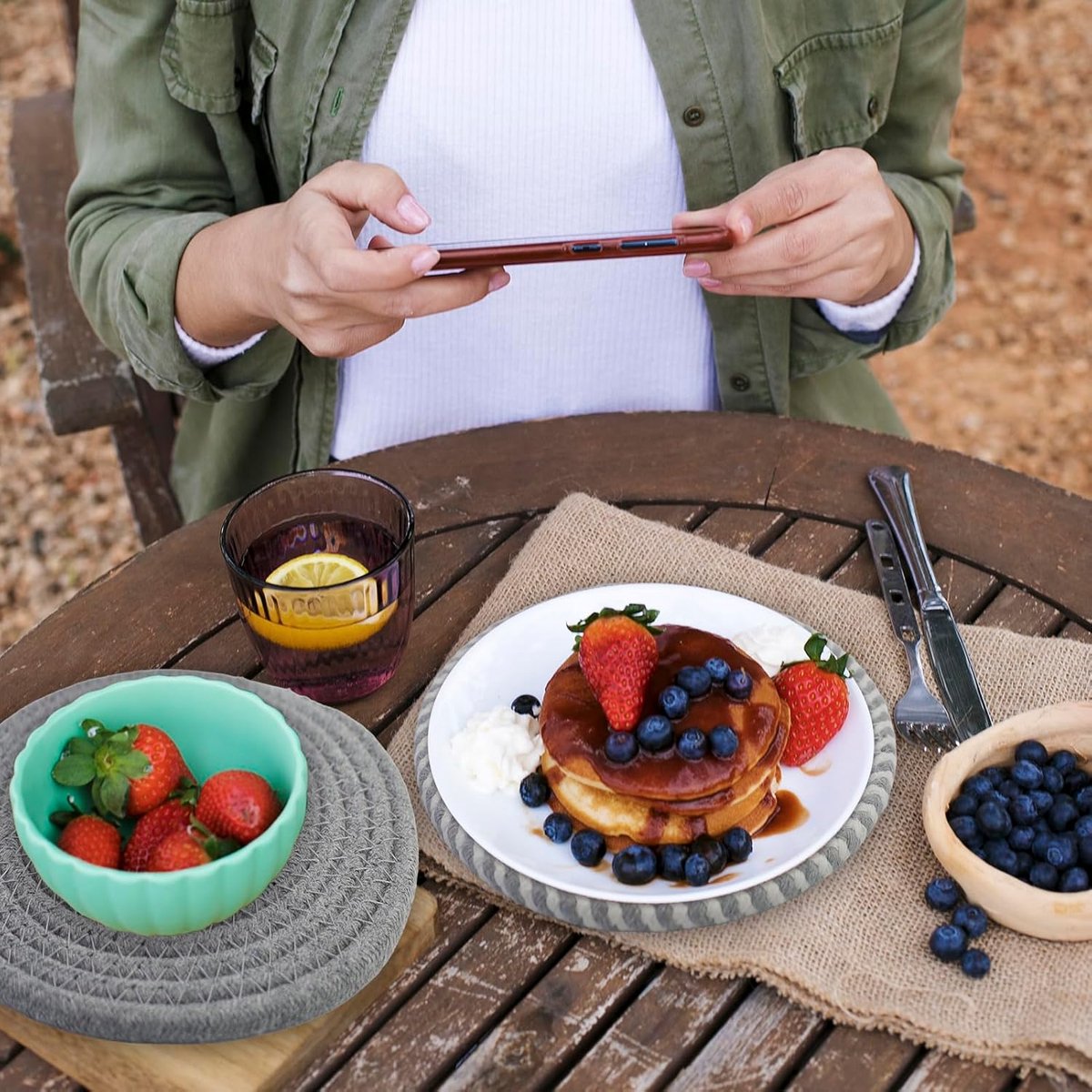 5 pieces - Coasters - 18 cm - Round Coasters - Heat-resistant coaster - Pot coasters - Vase mat - Table accessories - for hot dishes, pots and pans - for kitchen, furniture, countertops and table coasters - grey - Image 2