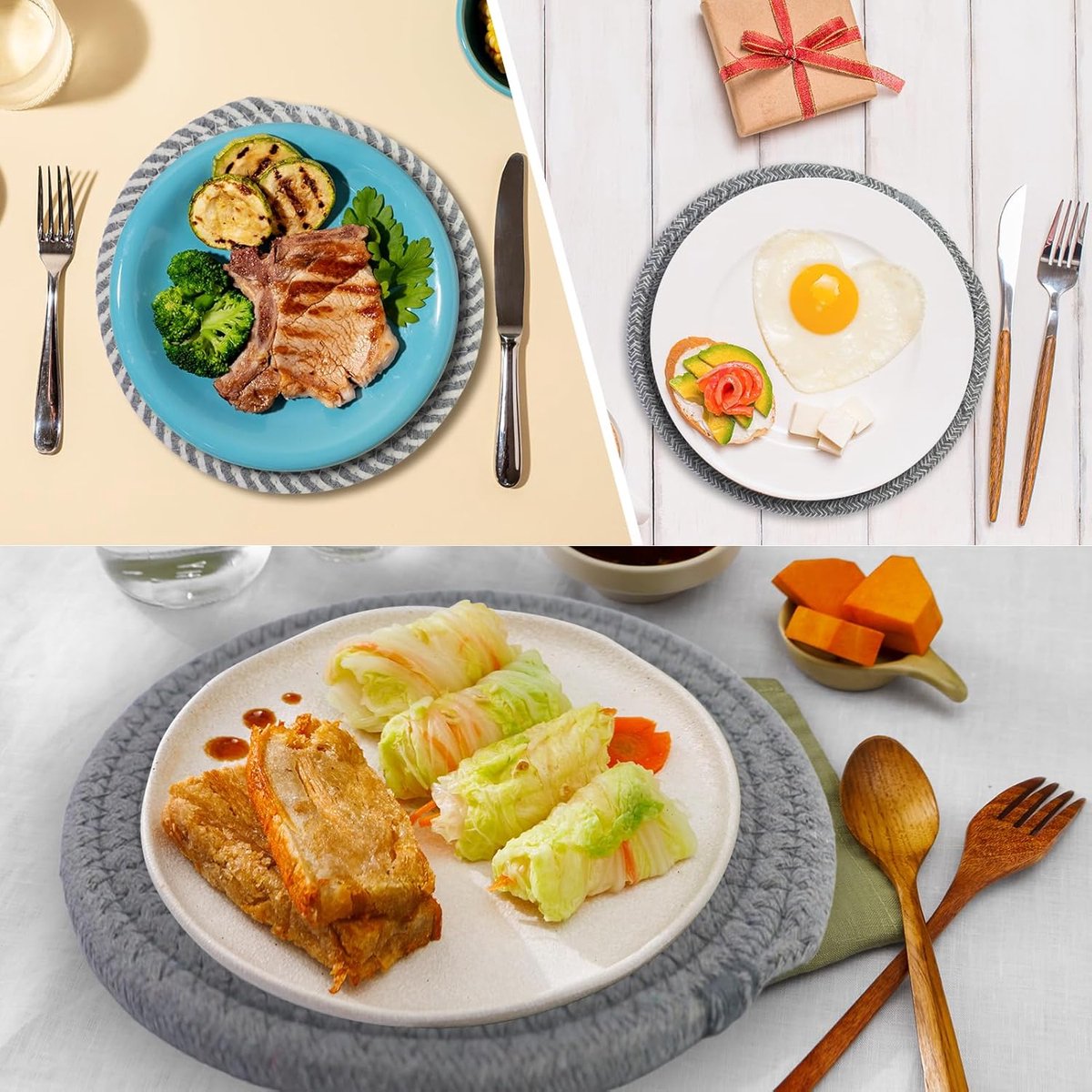 5 pieces - Coasters - 18 cm - Round Coasters - Heat-resistant coaster - Pot coasters - Vase mat - Table accessories - for hot dishes, pots and pans - for kitchen, furniture, countertops and table coasters - grey - Image 3